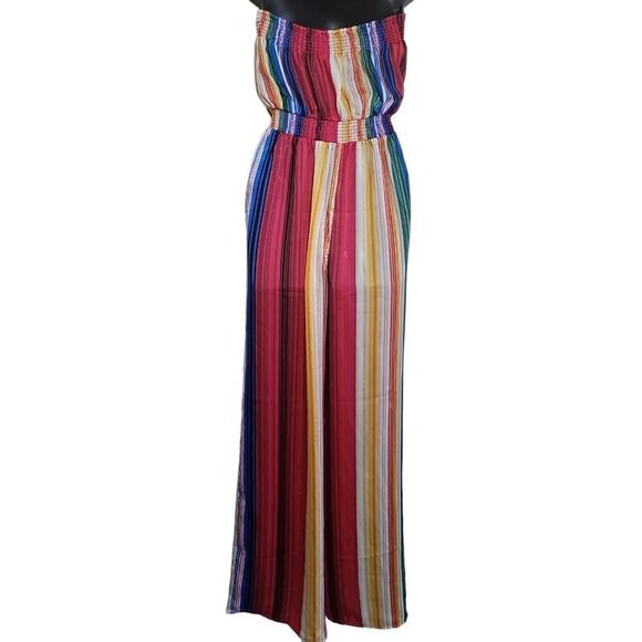 Forever21 Multicolored Stripe Strapless Silk like Jumpsuit Sz Small - Picture 4 of 11